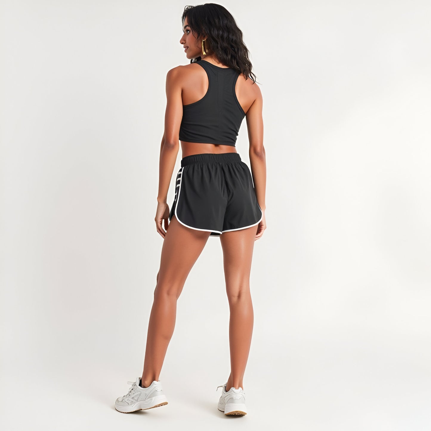 Athletic Pleated Running Shorts with Contrast Trim and Stretch Waistband