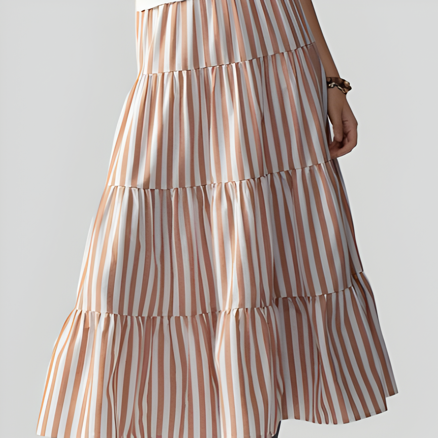 Striped Tiered A-Line Maxi Skirt with Elastic Waist and Soft Drape