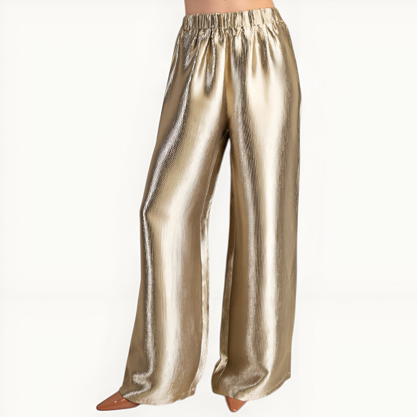 Wide Leg Satin Pants with Elastic Waist and Flowing Full-Length Fit
