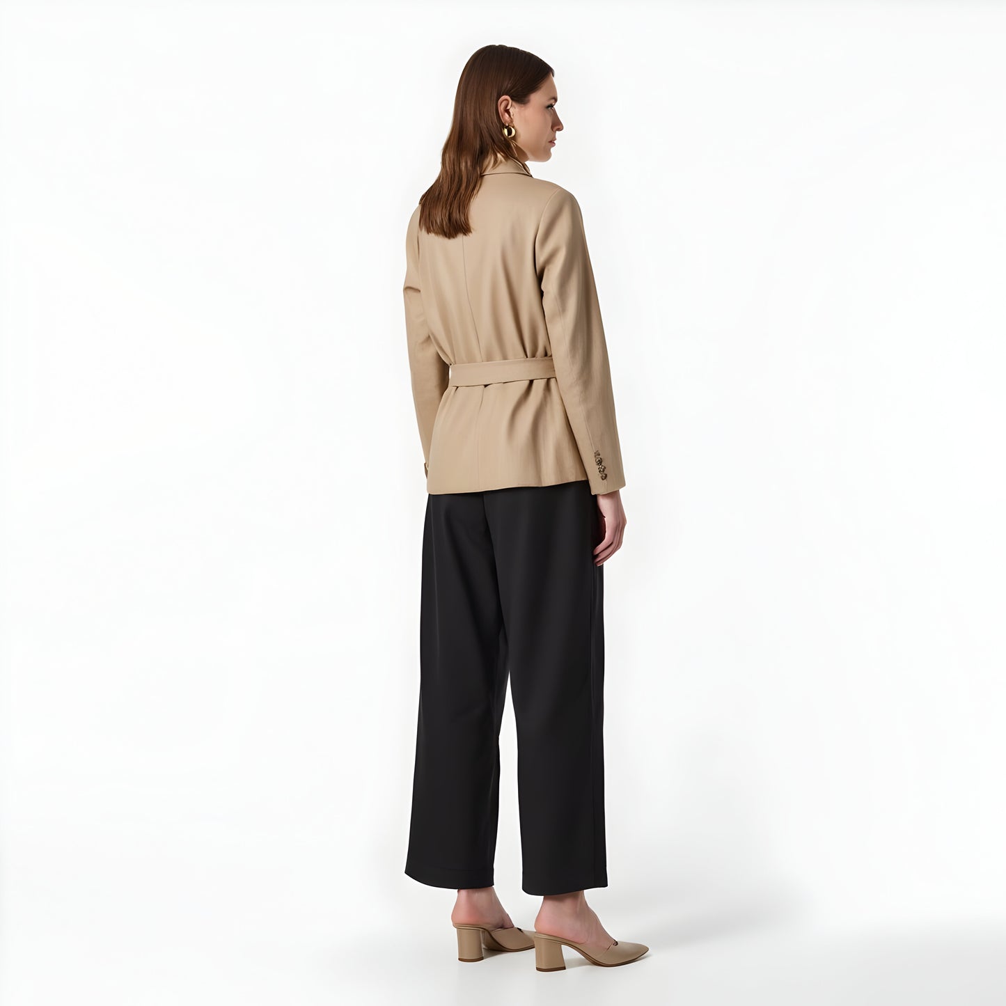 Tailored Belted Blazer with Notch Lapels and Flap Pockets