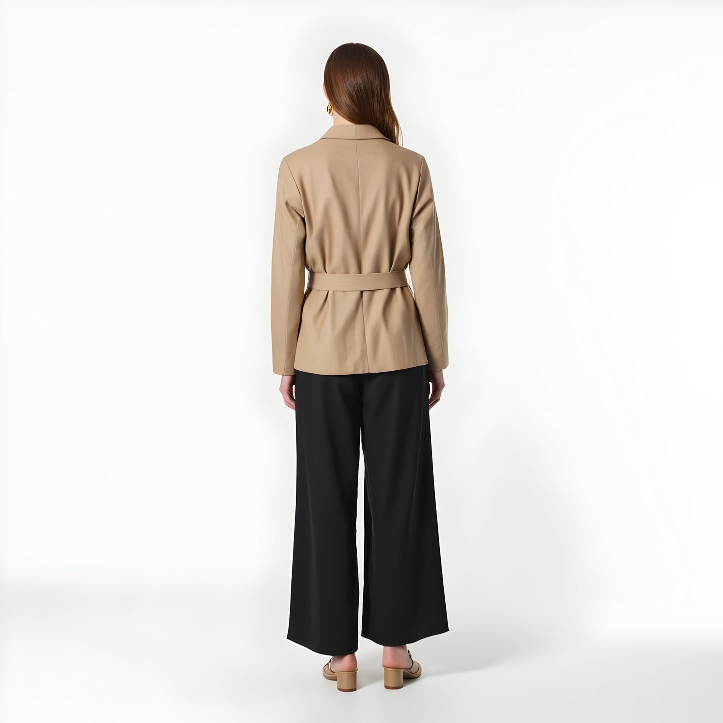 Tailored Belted Blazer with Notch Lapels and Flap Pockets