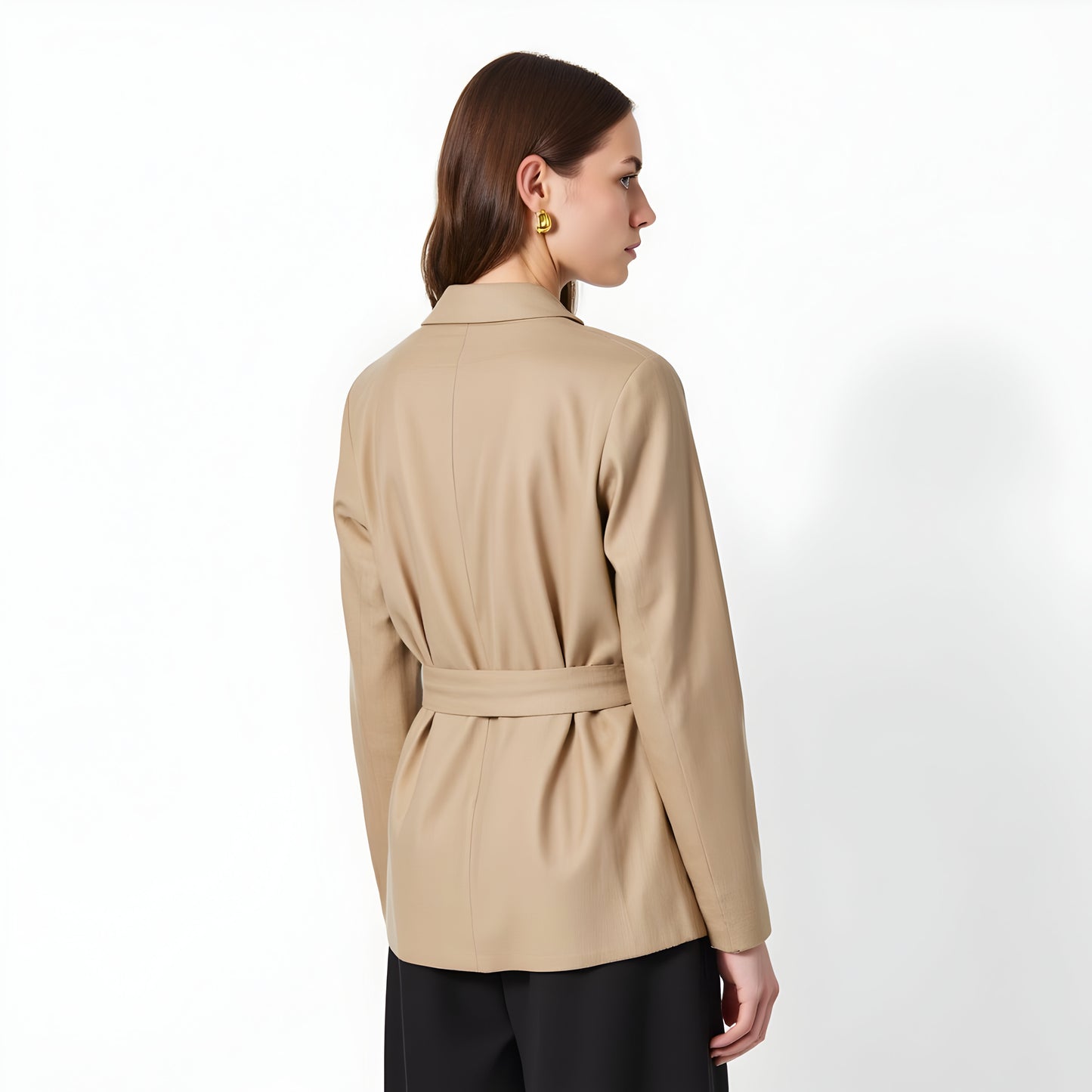Tailored Belted Blazer with Notch Lapels and Flap Pockets