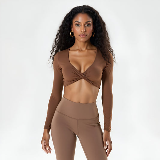 Active Long Sleeve Twist-Front Crop Top