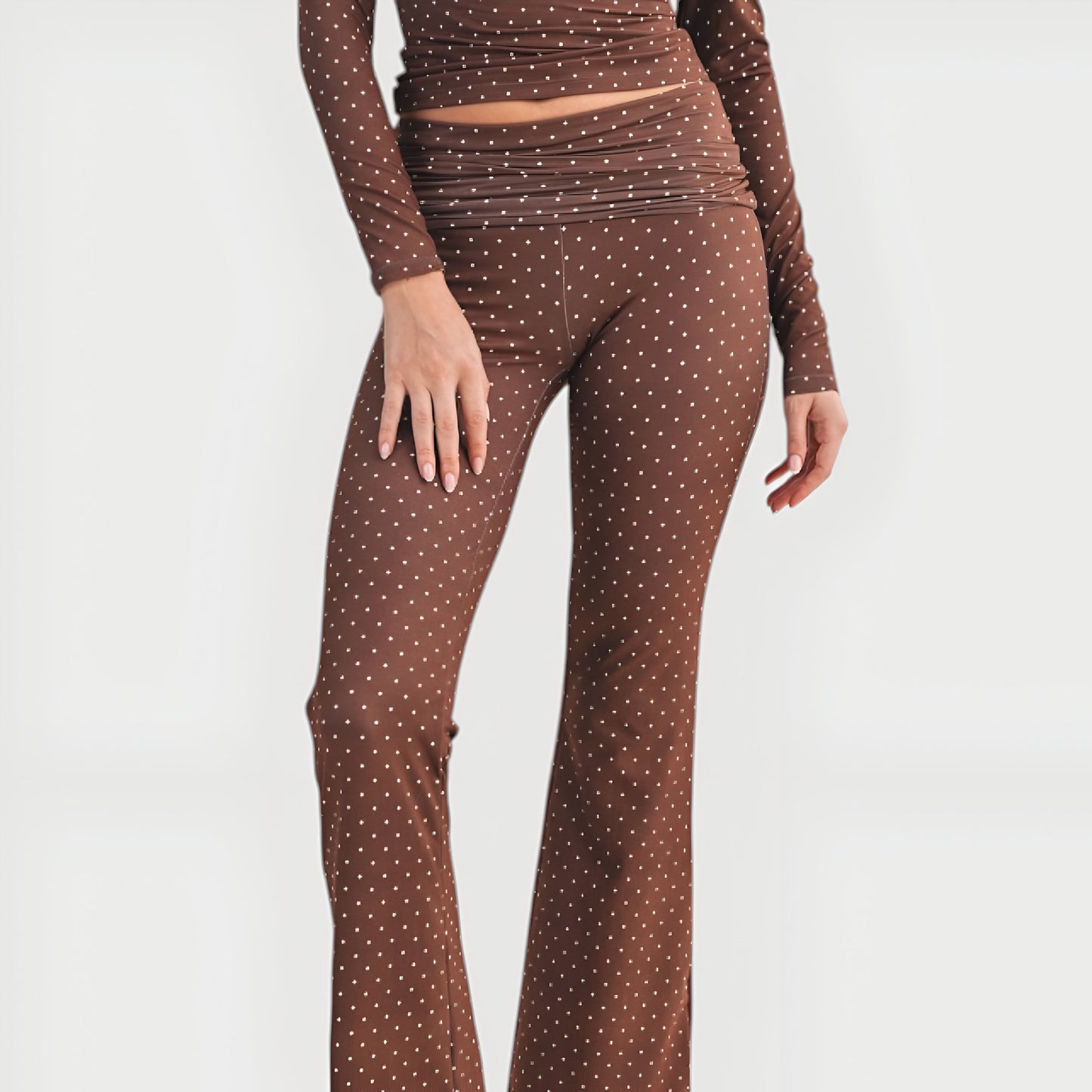 Polka Dot Print High Waist Full-Length Leggings with Wide Waistband
