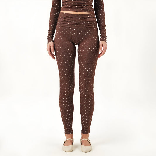 Polka Dot Print High Waist Full-Length Leggings with Wide Waistband
