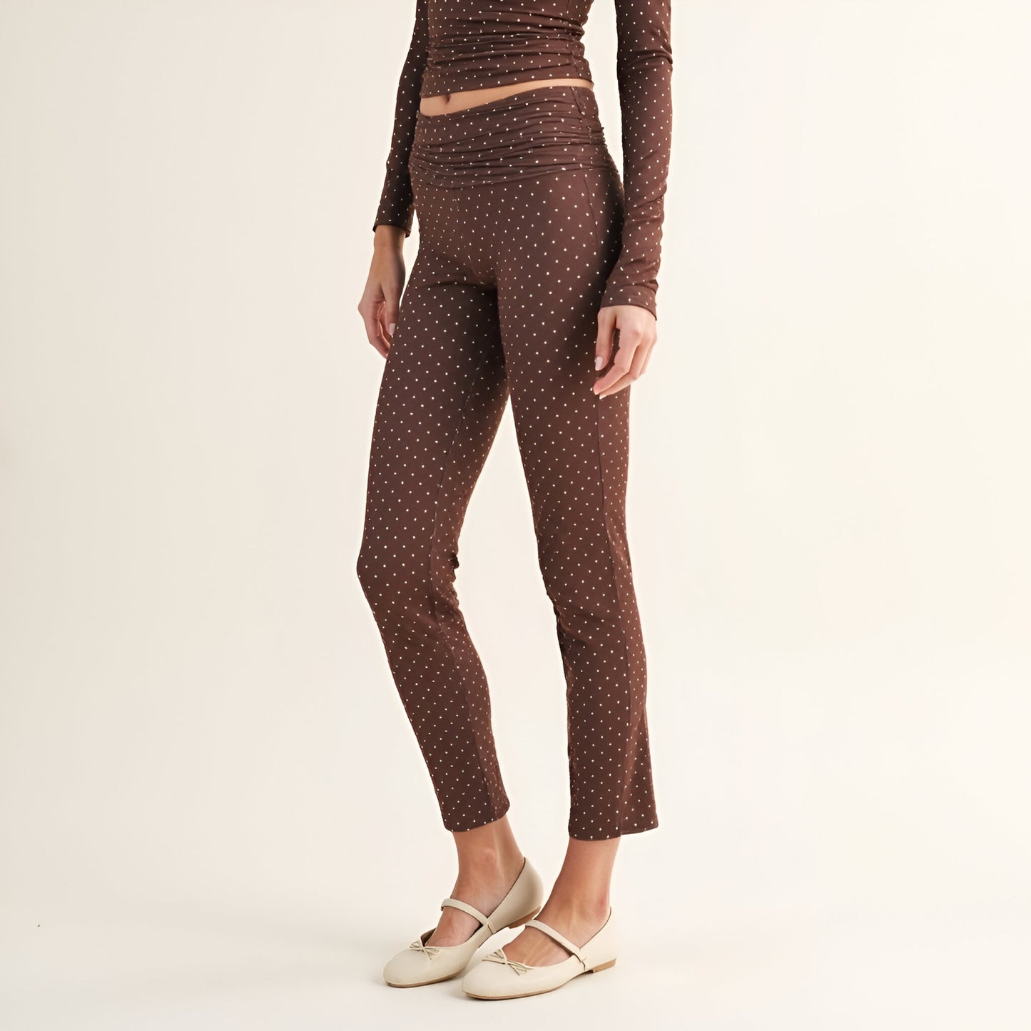 Polka Dot Print High Waist Full-Length Leggings with Wide Waistband