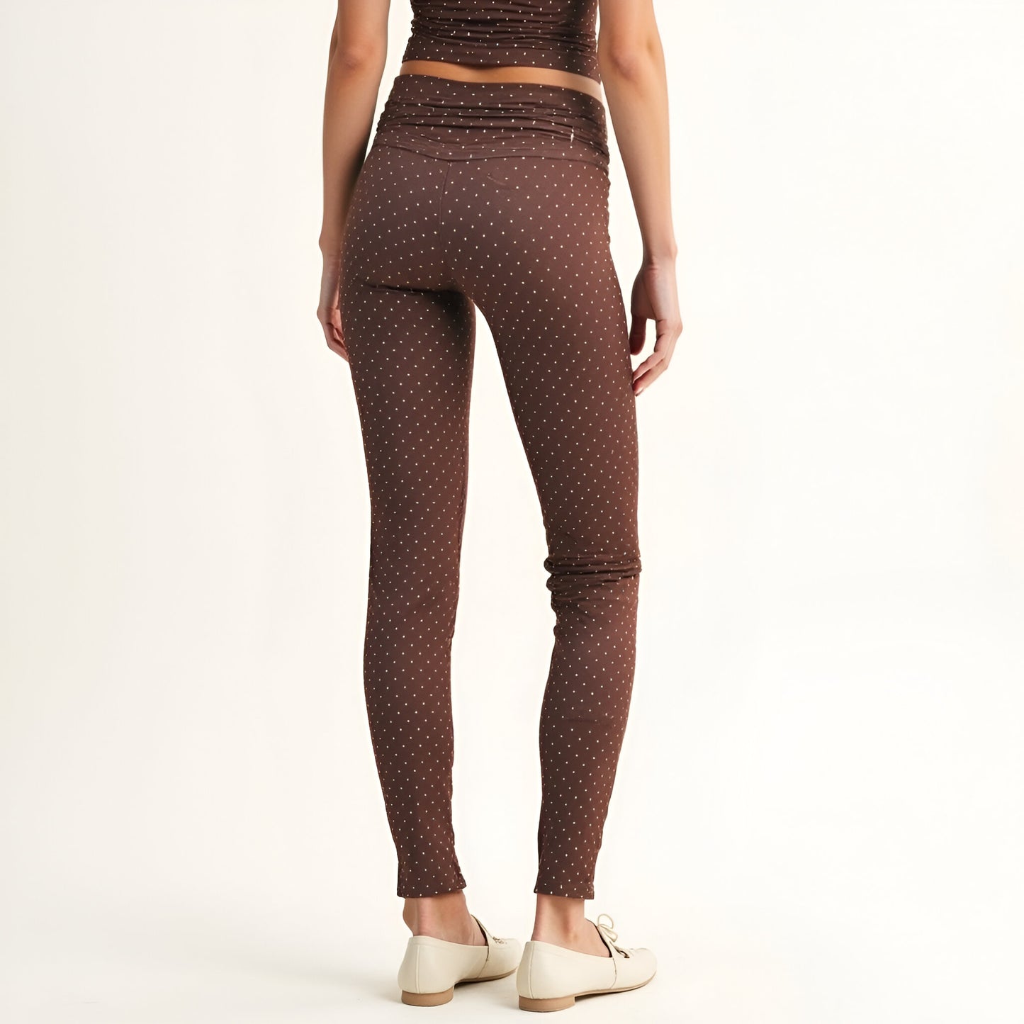 Polka Dot Print High Waist Full-Length Leggings with Wide Waistband