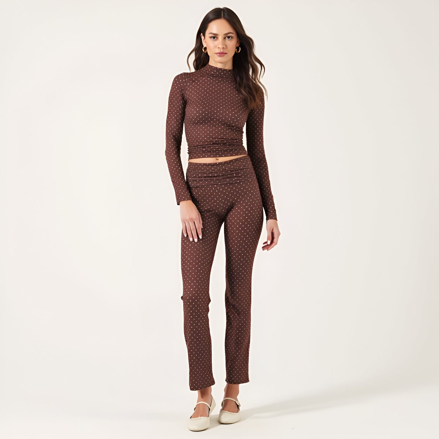 Polka Dot Print High Waist Full-Length Leggings with Wide Waistband