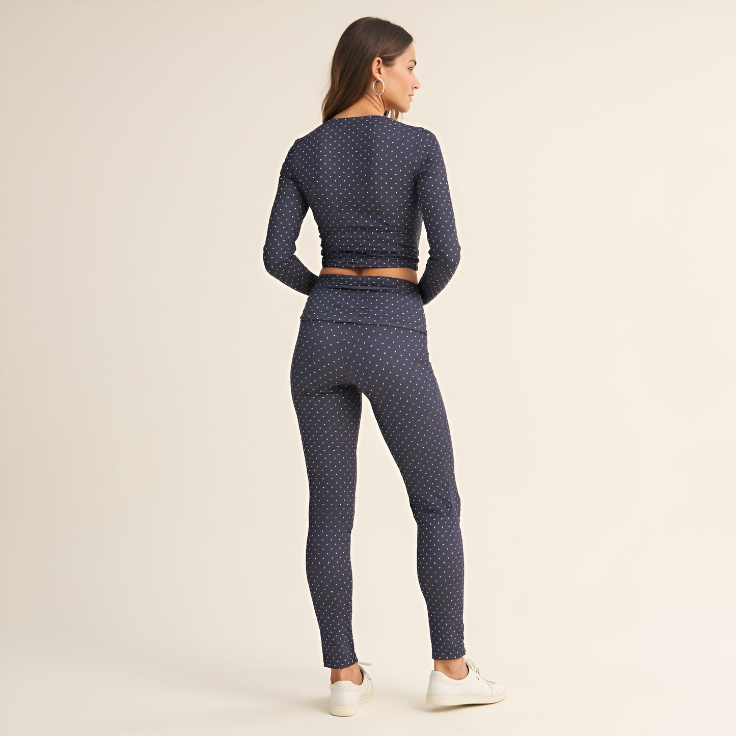 Polka Dot Print High Waist Full-Length Leggings with Wide Waistband