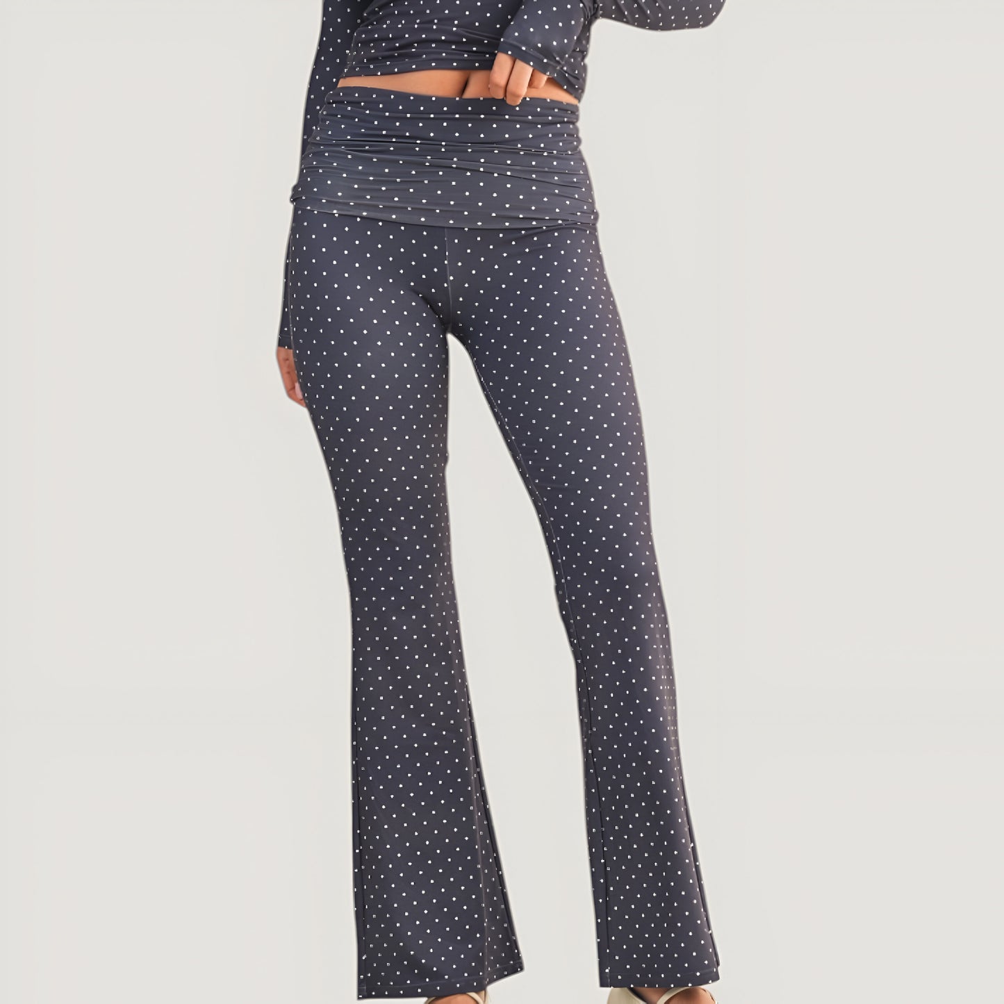 Polka Dot Print High Waist Full-Length Leggings with Wide Waistband