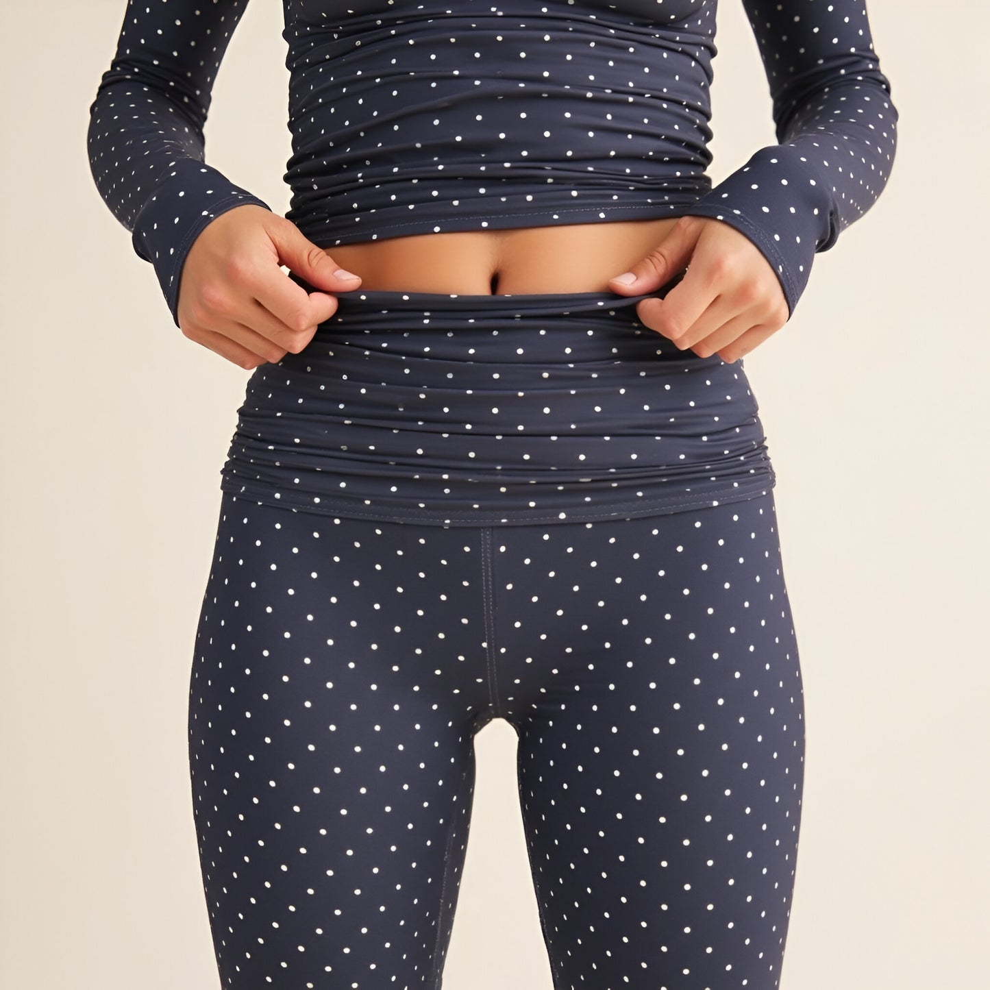Polka Dot Print High Waist Full-Length Leggings with Wide Waistband