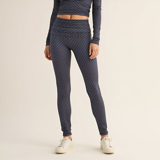 Polka Dot Print High Waist Full-Length Leggings with Wide Waistband