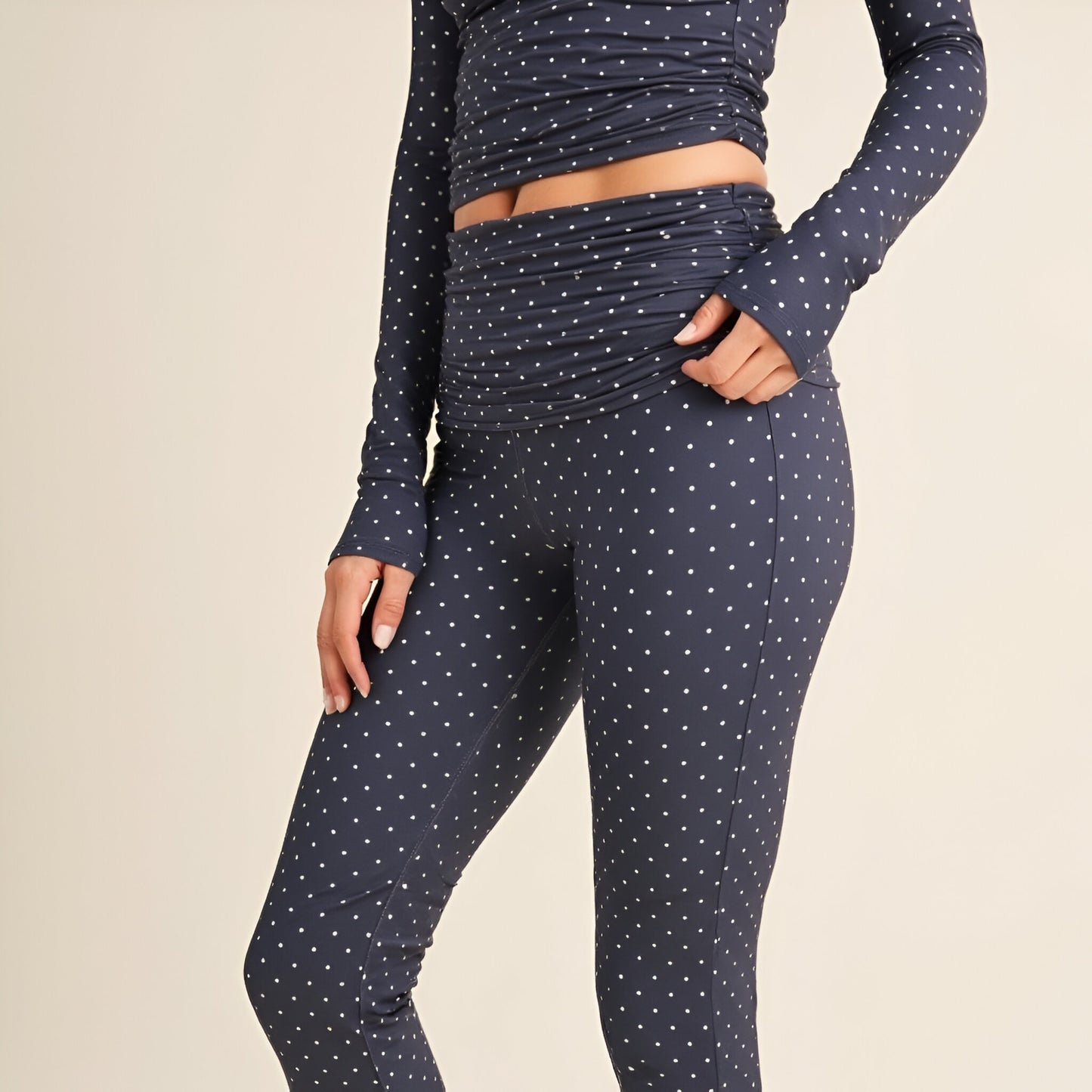 Polka Dot Print High Waist Full-Length Leggings with Wide Waistband