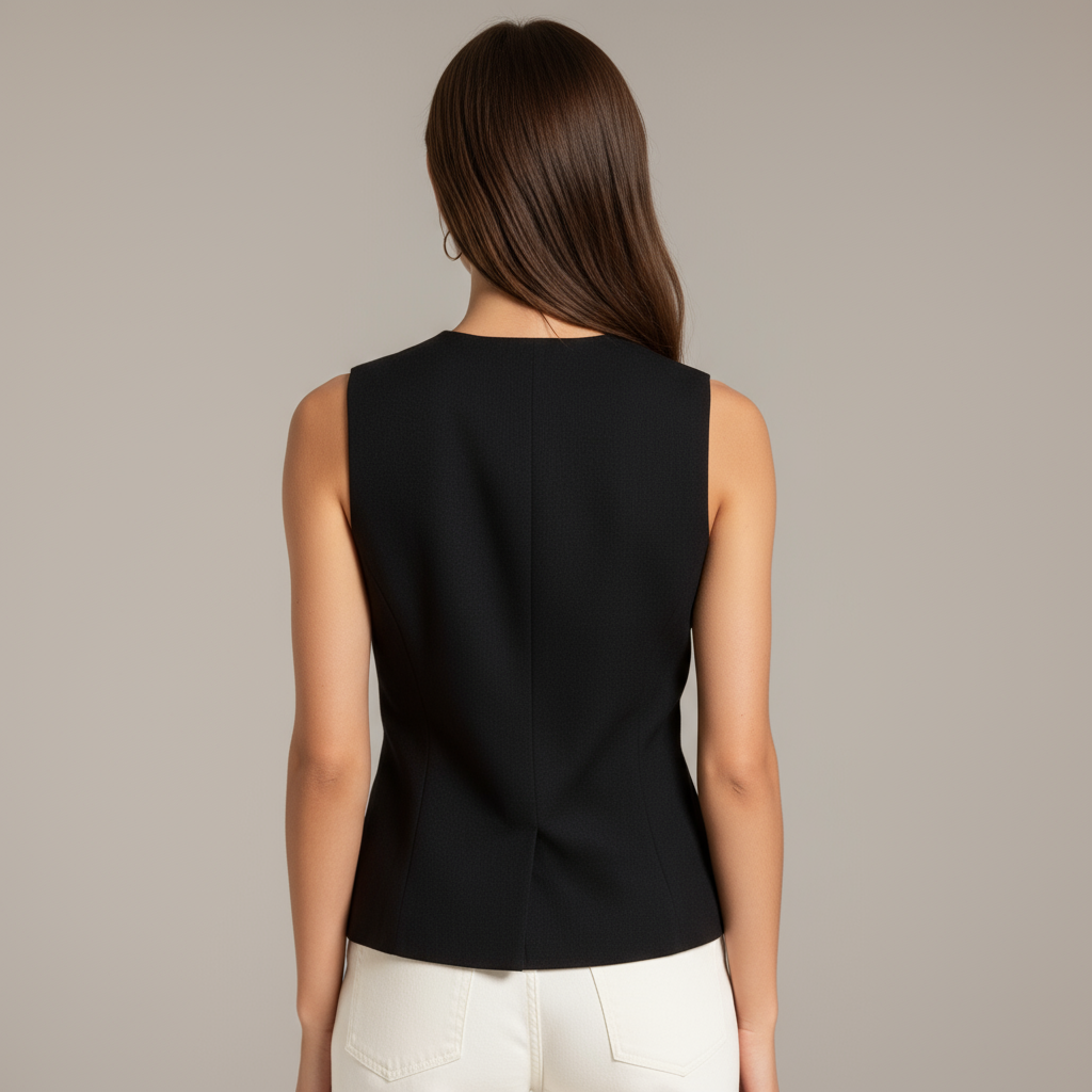 Sleeveless Button Front Vest with Asymmetrical Hem and Tailored Fit