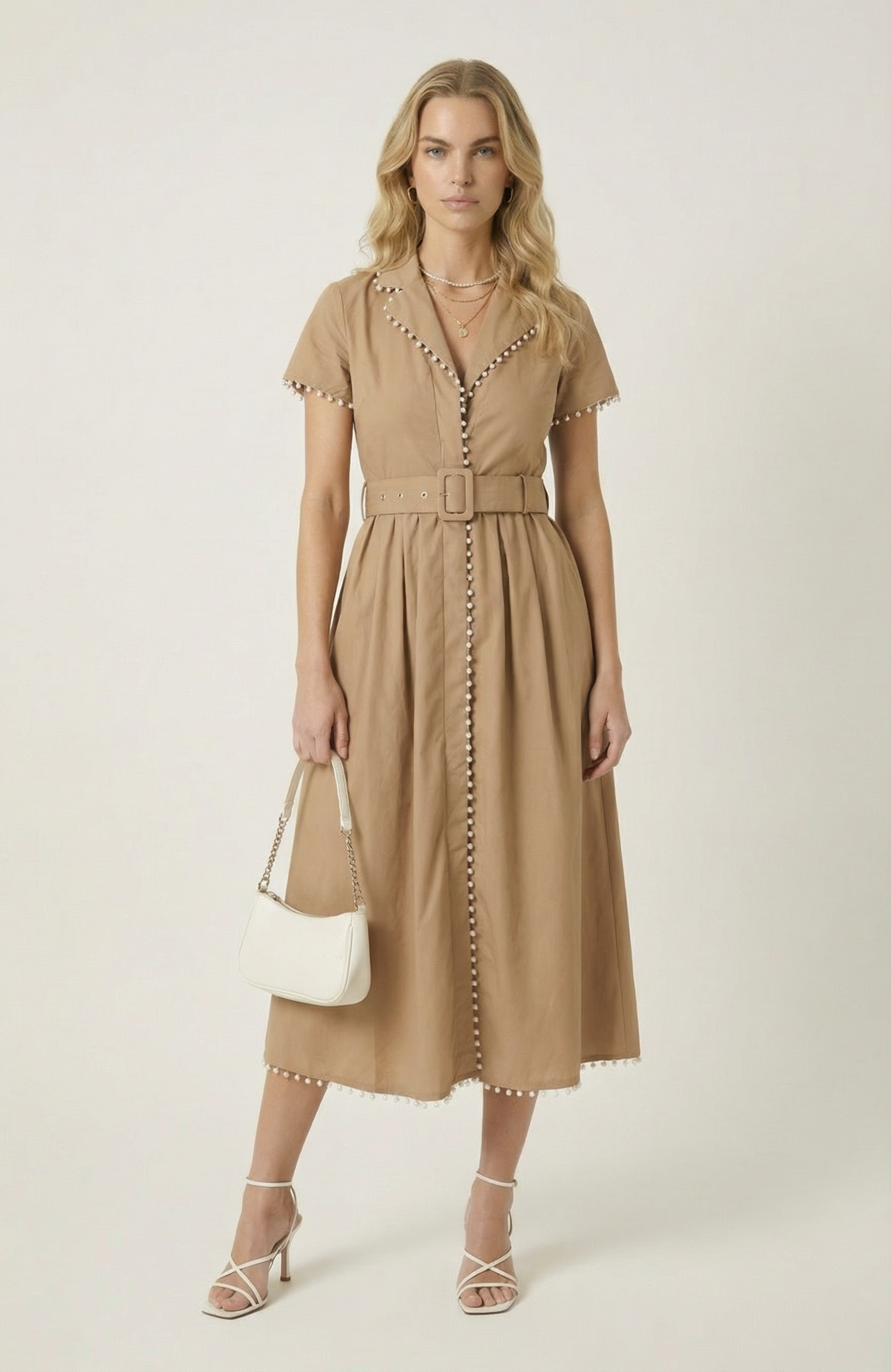 short sleeve collared midi dress Cotton Knit Button-down Midi Dress: Short Sleeve Collared Dress